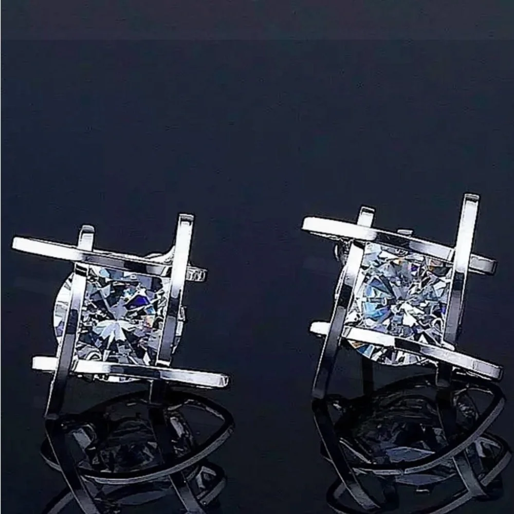 Caged Diamond Silver Zircon 3D Stud Earrings